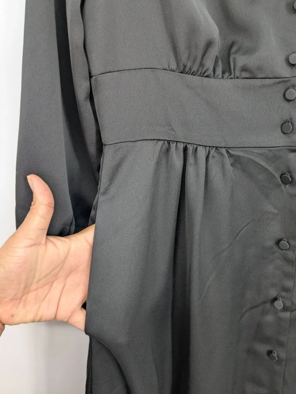 J Crew Satin Button Front Midi Dress Corpcore Old Money Long Puff Sleeve Size 6